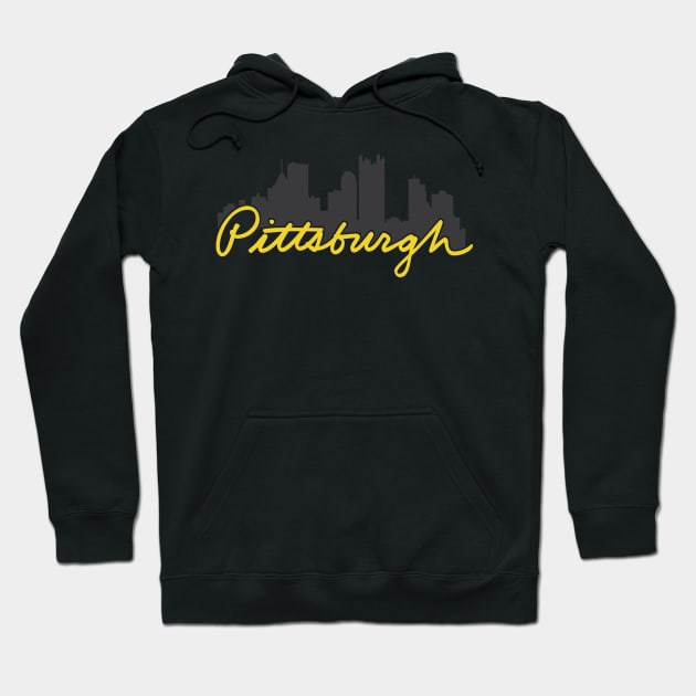 Pittsburgh Skyline Cursive Hoodie by polliadesign